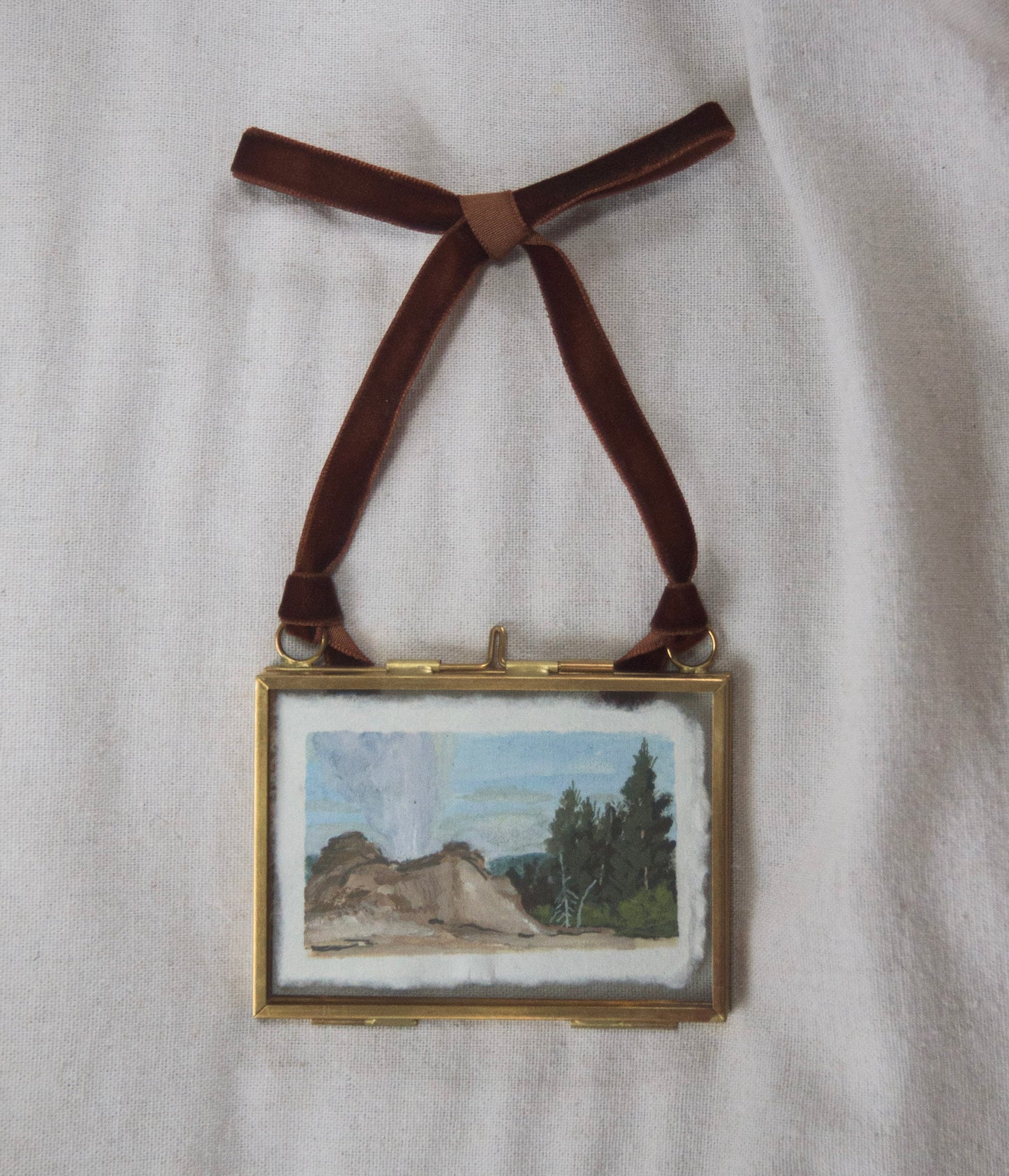 Framed with ribbon Castle Geyser miniature original painting from 'The Journey' National Park collection
