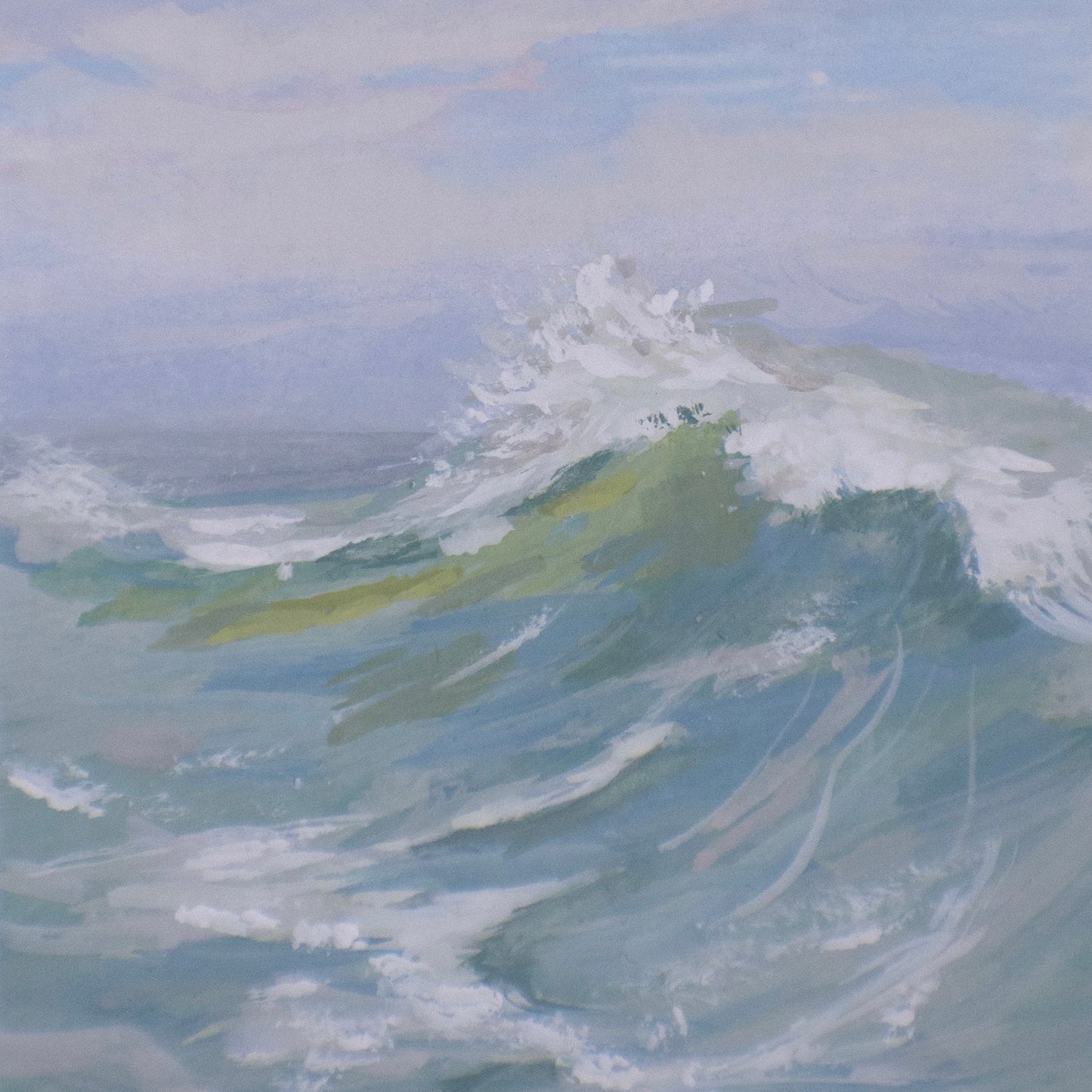 Close-up detail of plein air brushstrokes and seafoam textures in gulf islands national seashore art
