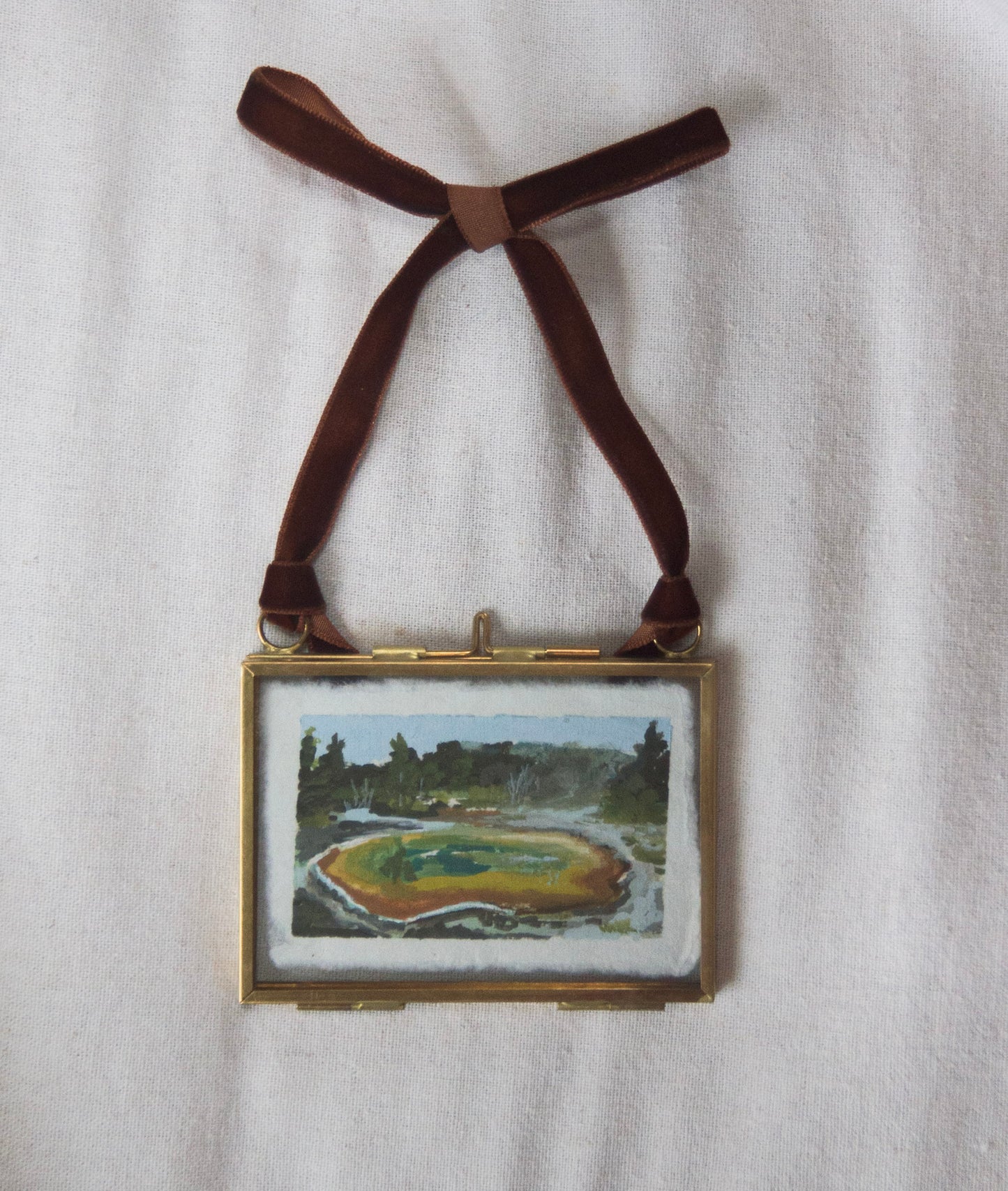 Framed Morning Glory Pool miniature painting from 'The Journey' National Park collection with ribbon