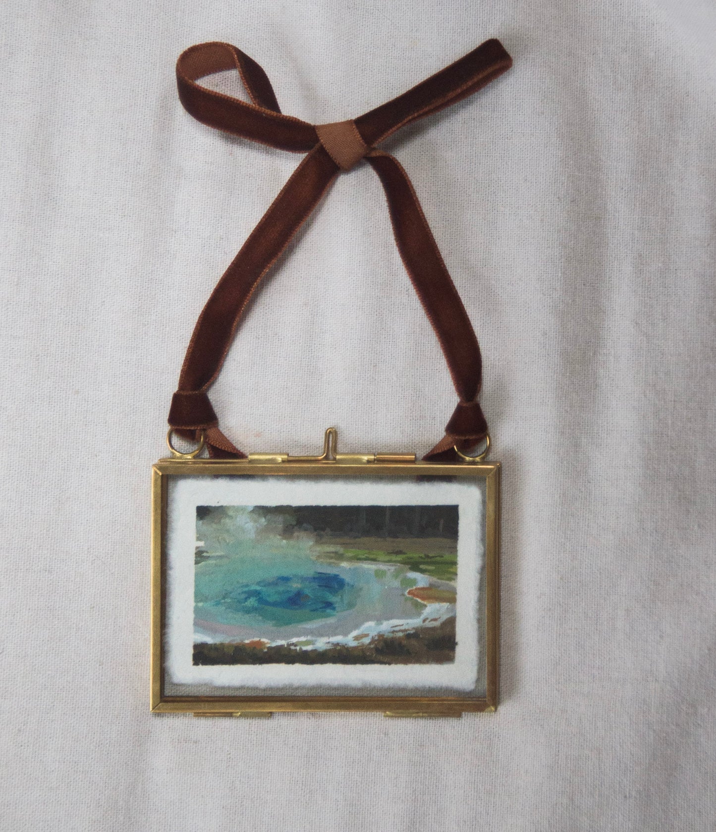 Framed Sapphire Pool miniature painting from 'The Journey' National Park collection with brown ribbon