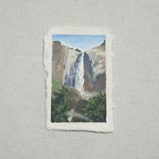 Bridalveil Falls miniature gouache painting from Yosemite National Park by Laura Van Moorleghem