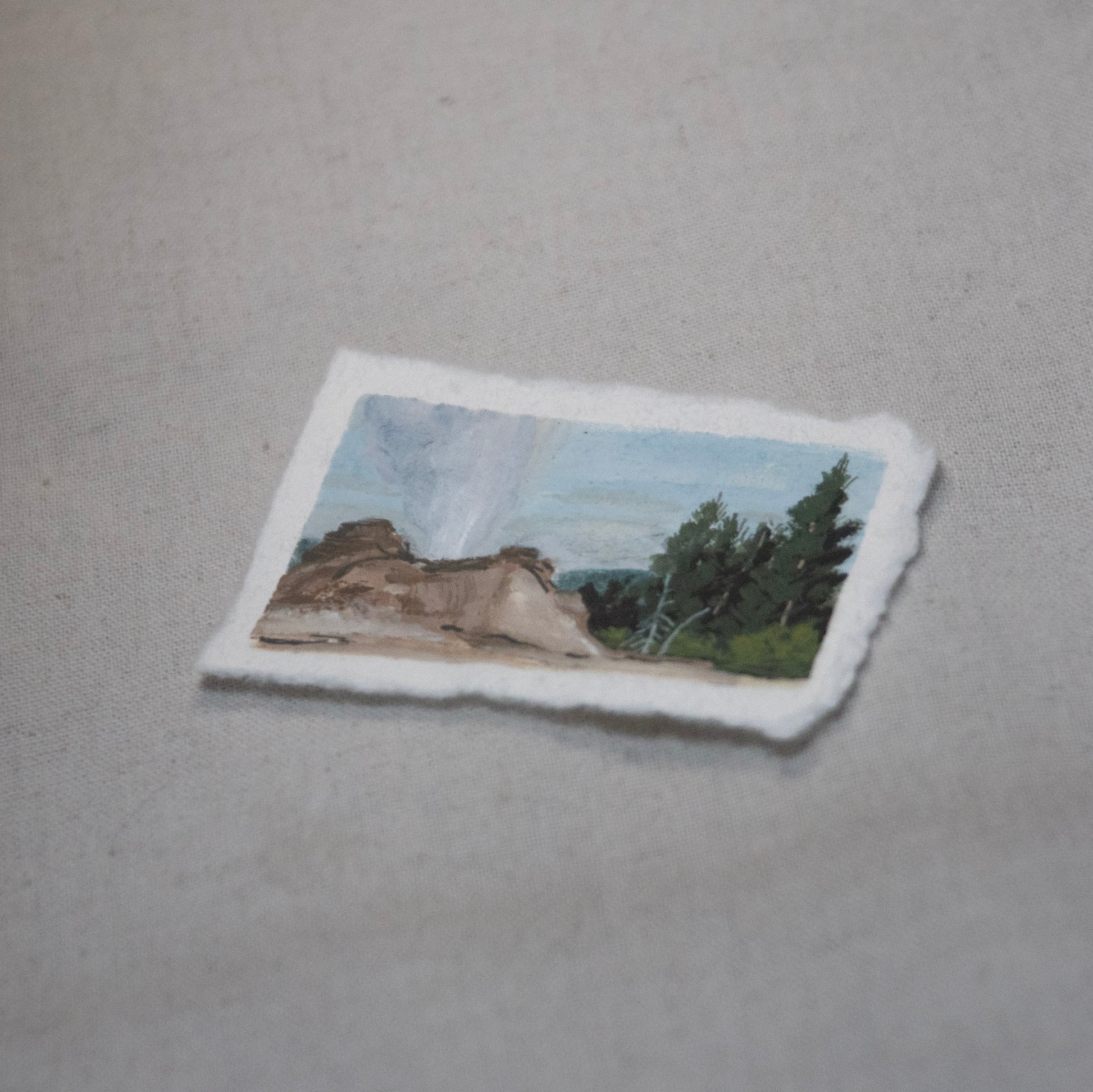 Side profile of Castle Geyser Yellowstone painting on deckled edge 100% cotton rag paper