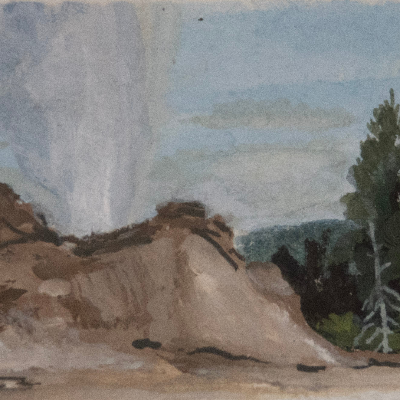 Close-up detail of plein air brushstrokes and geothermal textures at Castle Geyser Yellowstone art