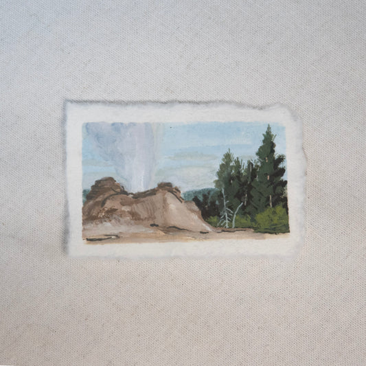 Castle Geyser miniature gouache painting from Yellowstone National Park by Laura Van Moorleghem