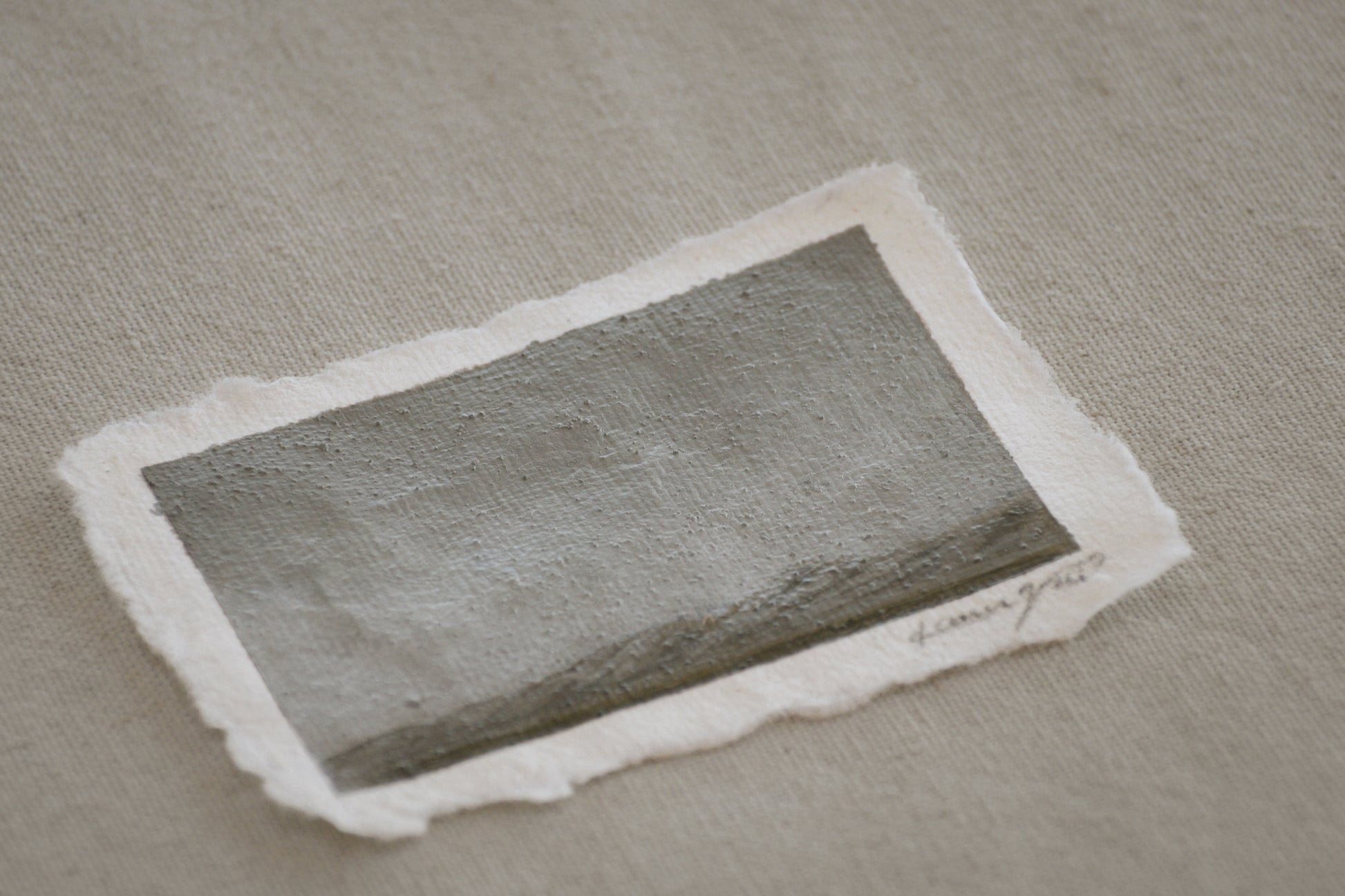 Side profile of Great Sand Dunes and Sangre de Cristo mountains painting on deckled edge 100% cotton rag paper with embedded sand from the park into the painting 