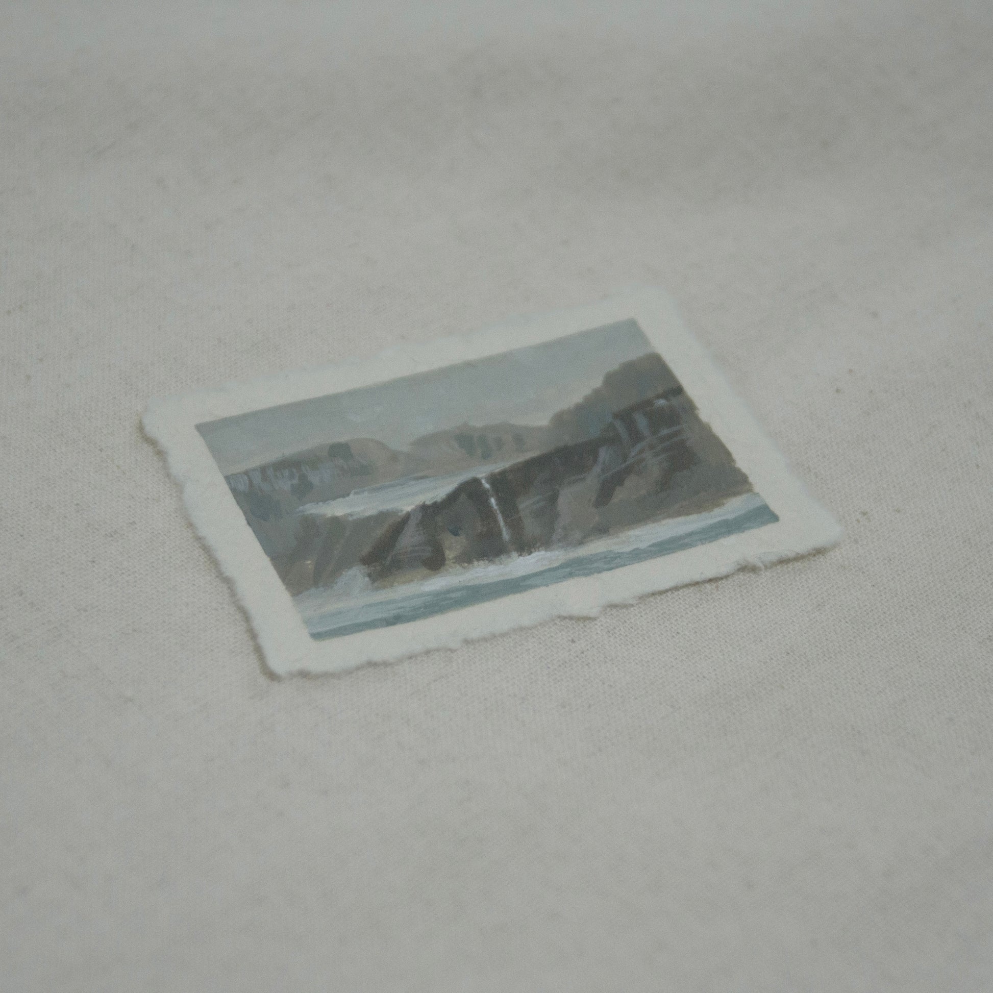 Side profile of Grinnell Glacier from Glacier National Park painting on deckled edge 100% cotton rag paper