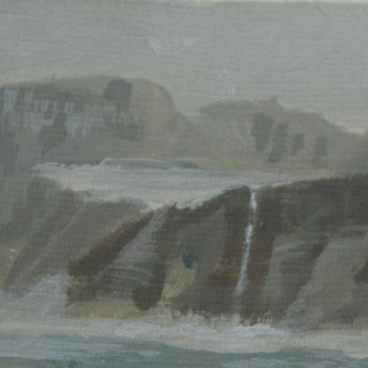 Close-up detail of plein air brushstrokes and texture in Grinnell Glacier Glacier art