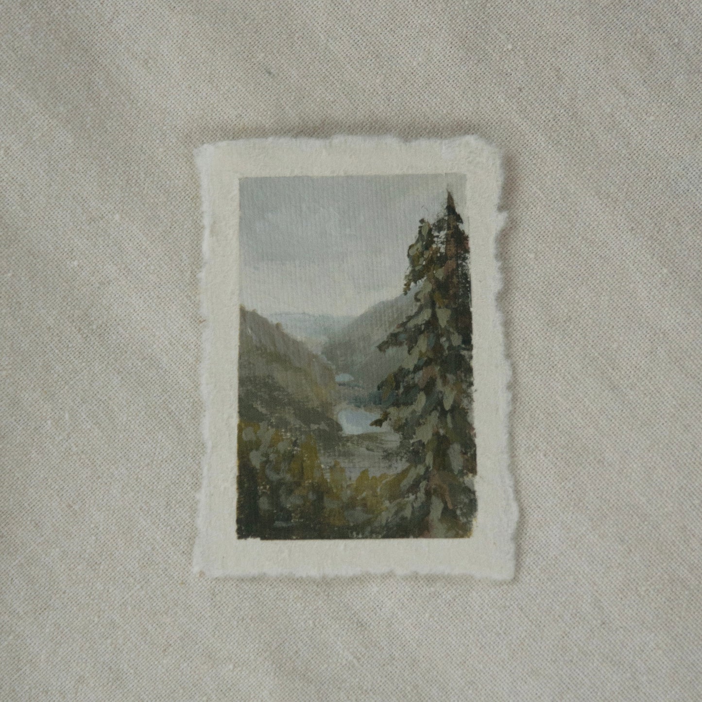 Grinnell Lake miniature gouache painting from Glacier National Park by Laura Van Moorleghem
