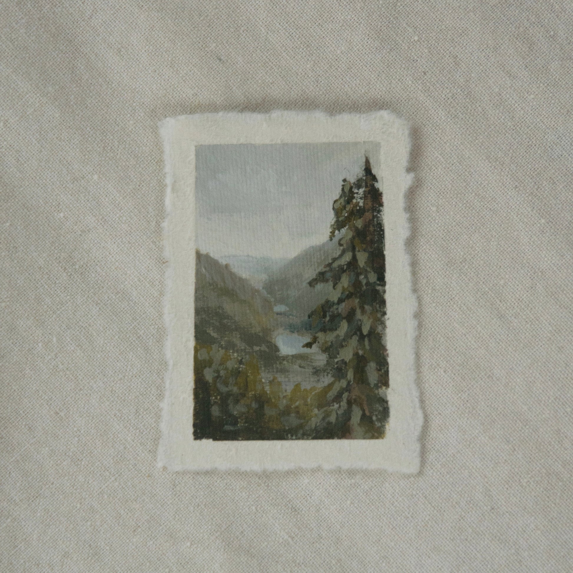 Grinnell Lake miniature gouache painting from Glacier National Park by Laura Van Moorleghem