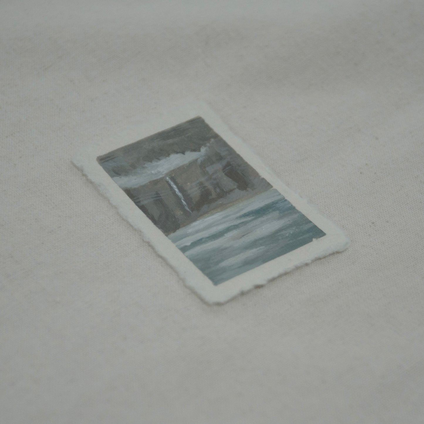 Side profile of Grinnell Glacier mini painting from Glacier National Park on deckled edge 100% cotton rag paper