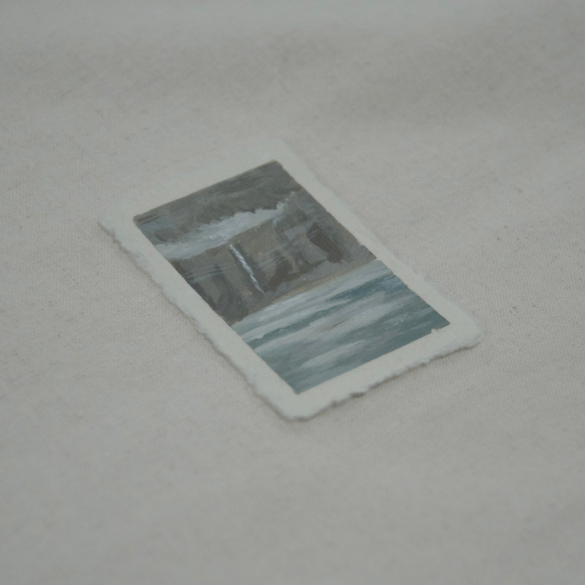 Side profile of Grinnell Glacier mini painting from Glacier National Park on deckled edge 100% cotton rag paper