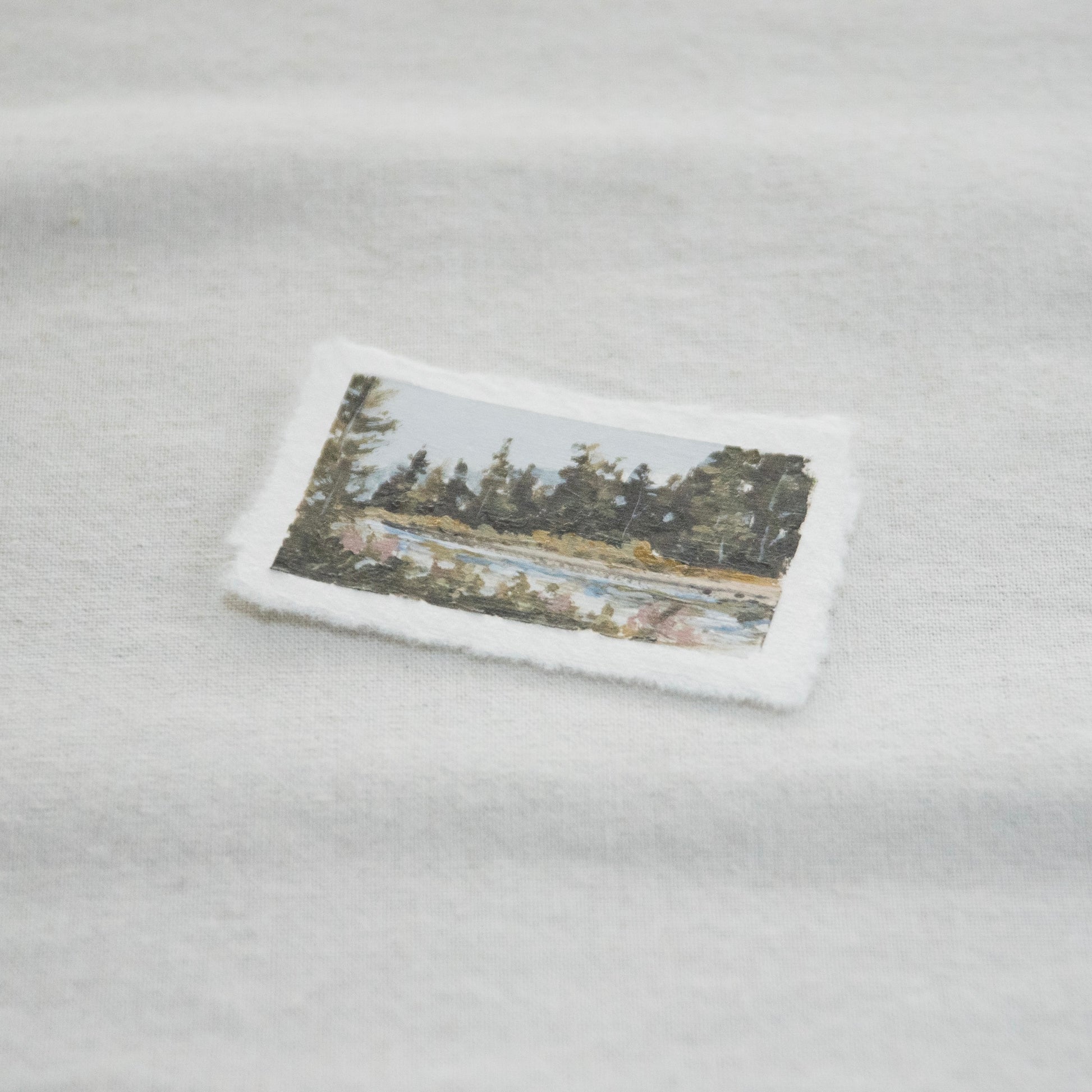 Side profile of Hoh River painting on deckled edge 100% cotton rag paper