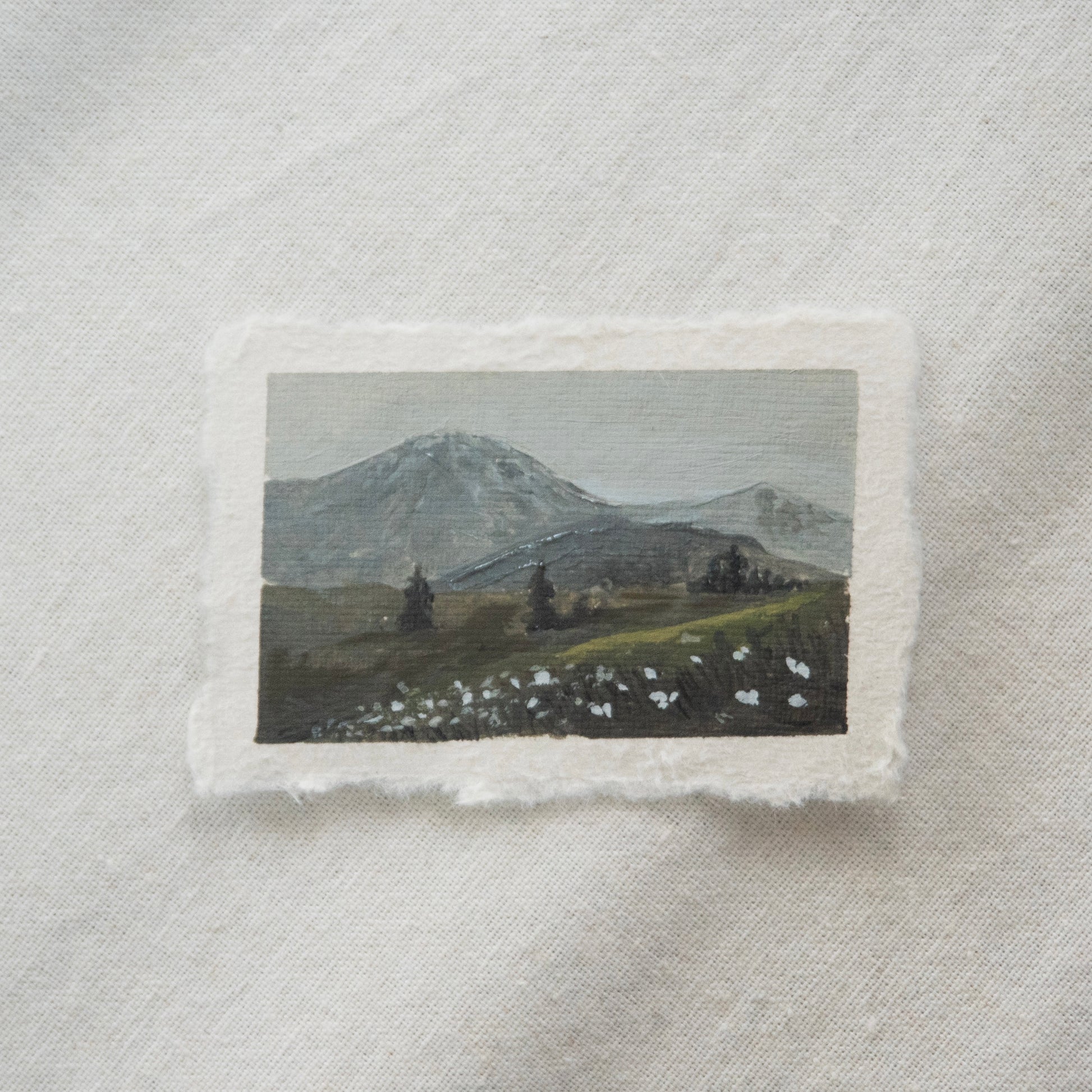 Hurricane ridge with wildflowers miniature gouache painting from hurricane ridge in olympic National Park by Laura Van Moorleghem