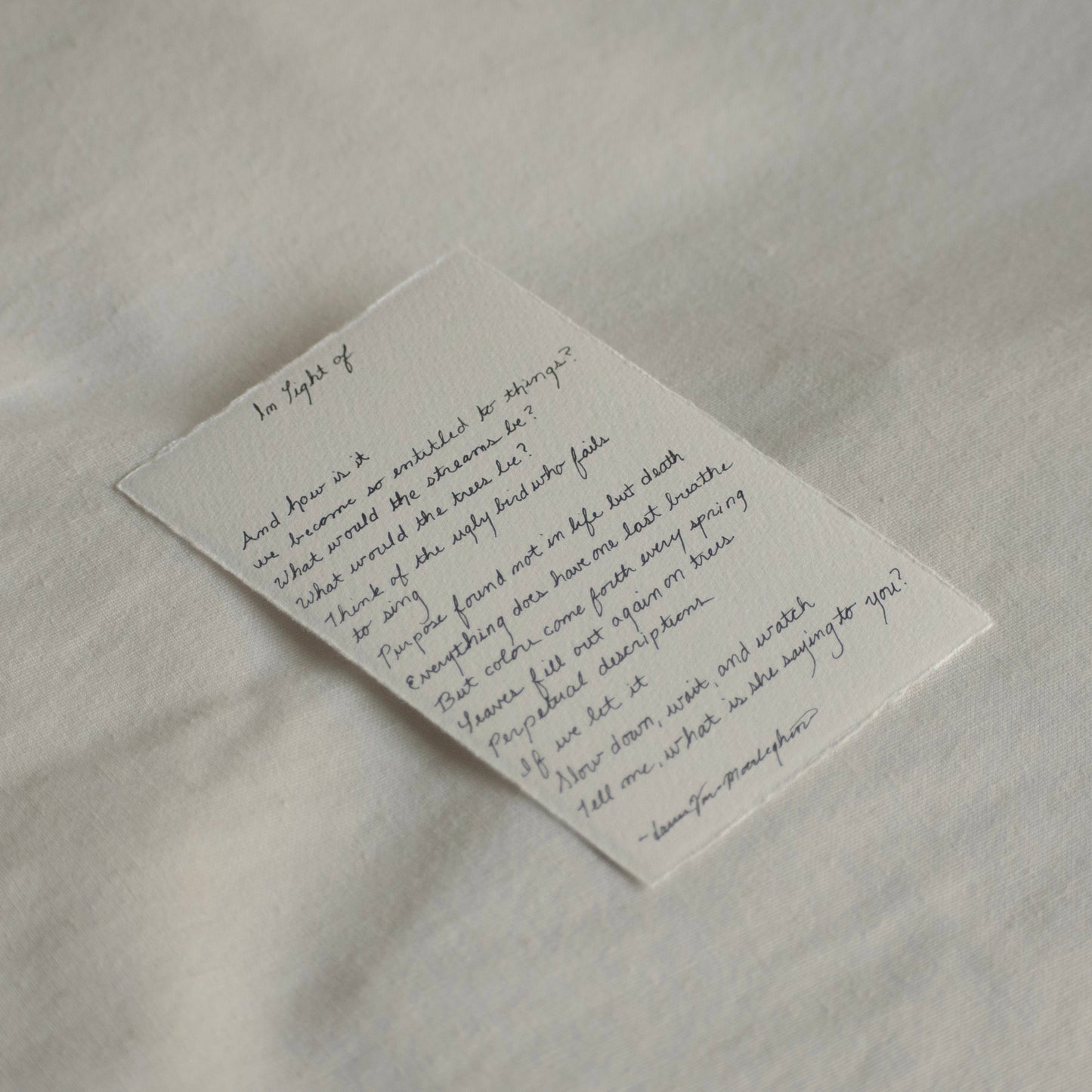 Poem for Pinnacles National Park handwritten and signed on 100% deckled edge 300gsm paper given with every original from 'In light of' part of 'The Journey' collection