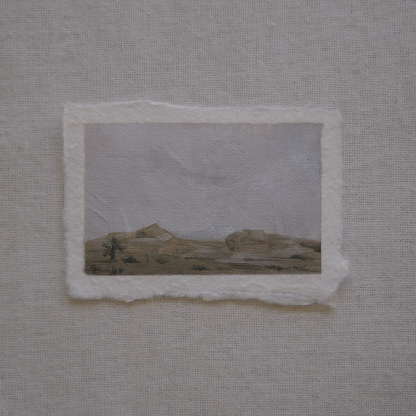 Joshua Tree overlook with granite boulder and joshua tree miniature acrylic painting from Joshua Tree National Park by Laura Van Moorleghem