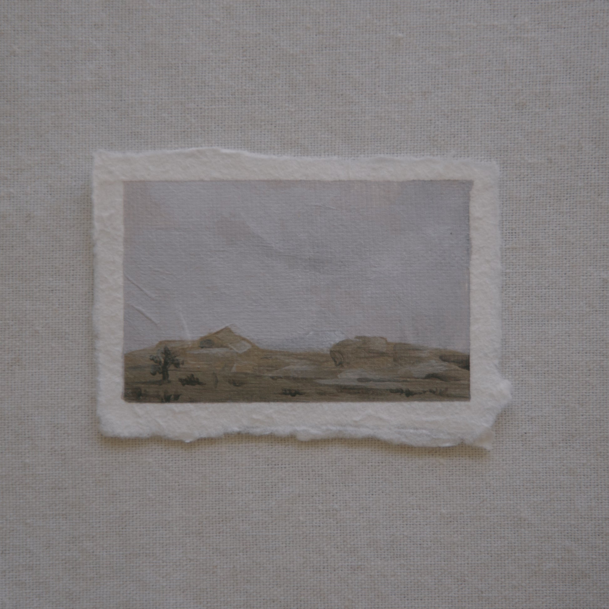 Joshua Tree overlook with granite boulder and joshua tree miniature acrylic painting from Joshua Tree National Park by Laura Van Moorleghem