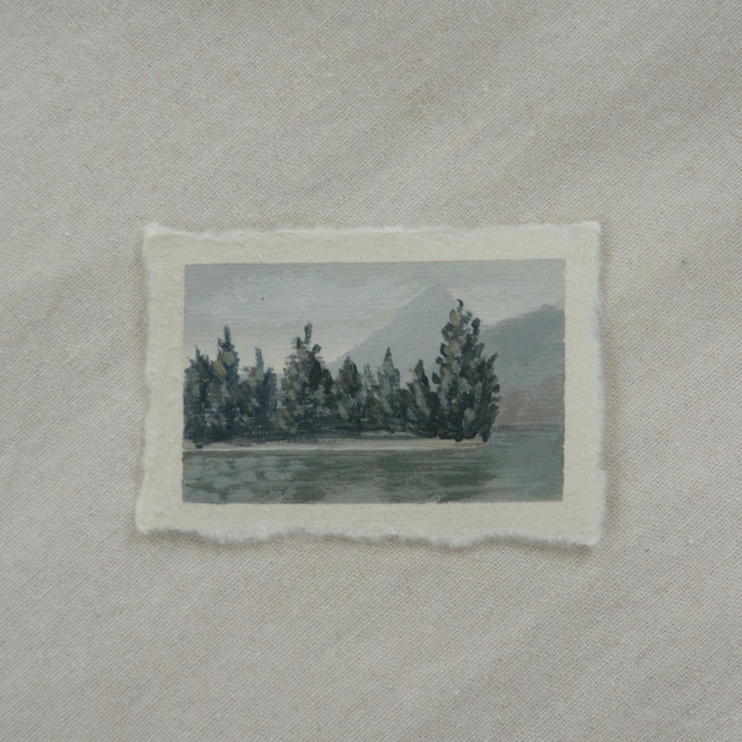 Glacier National Park Lake McDonald miniature gouache painting from Glacier National Park by Laura Van Moorleghem