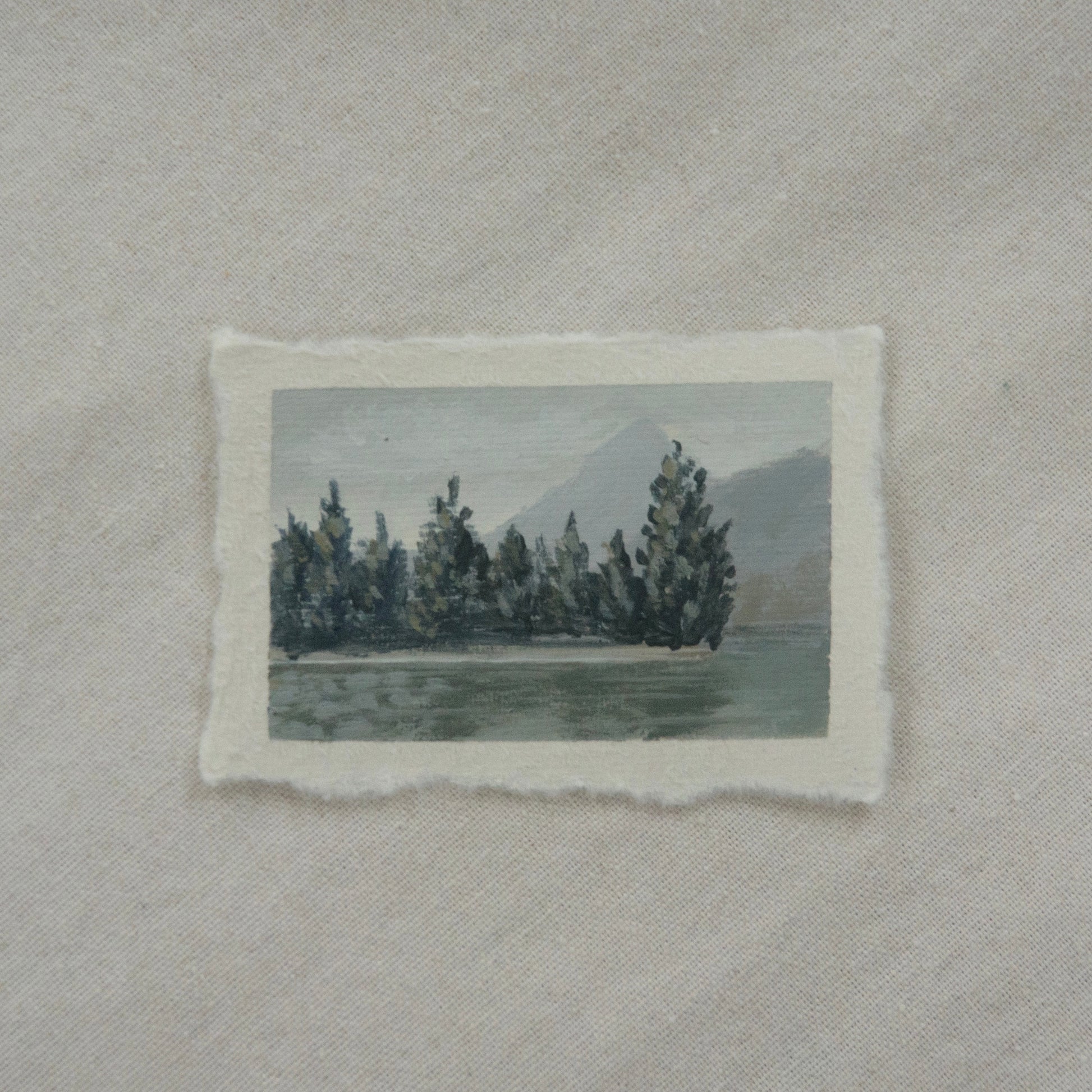 Glacier National Park Lake McDonald miniature gouache painting from Glacier National Park by Laura Van Moorleghem