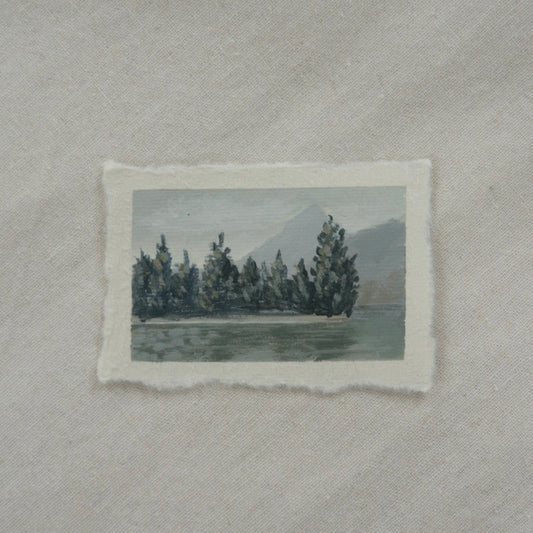 Glacier National Park Lake McDonald miniature gouache painting from Glacier National Park by Laura Van Moorleghem