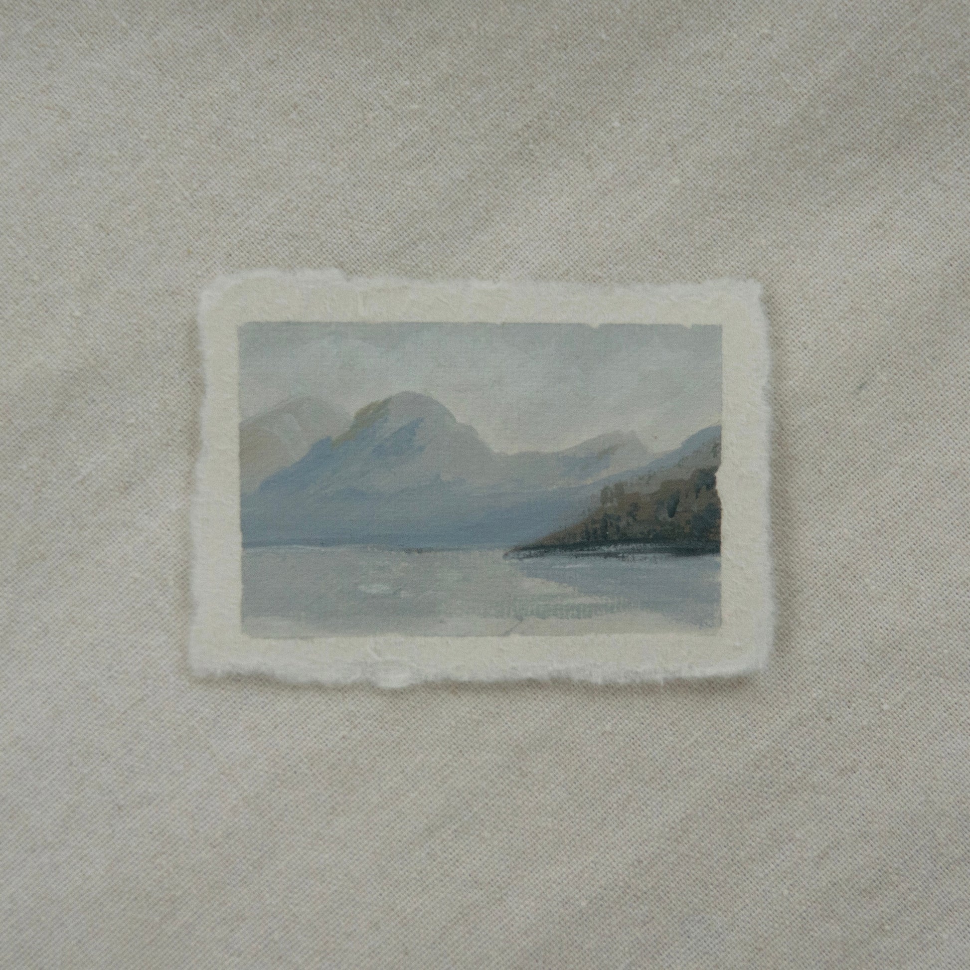 Lake McDonald miniature gouache painting from Glacier National Park by Laura Van Moorleghem
