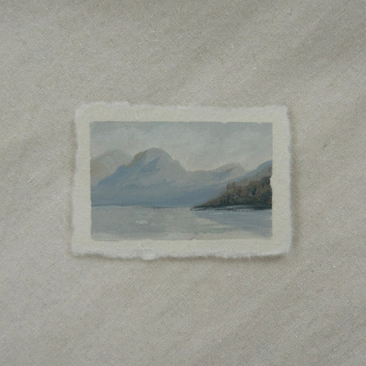 Lake McDonald miniature gouache painting from Glacier National Park by Laura Van Moorleghem