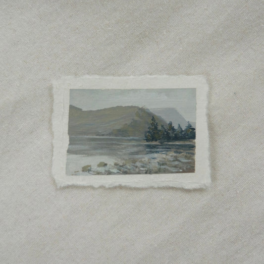 Lake McDonald miniature gouache painting from  Glacier National Park by Laura Van Moorleghem
