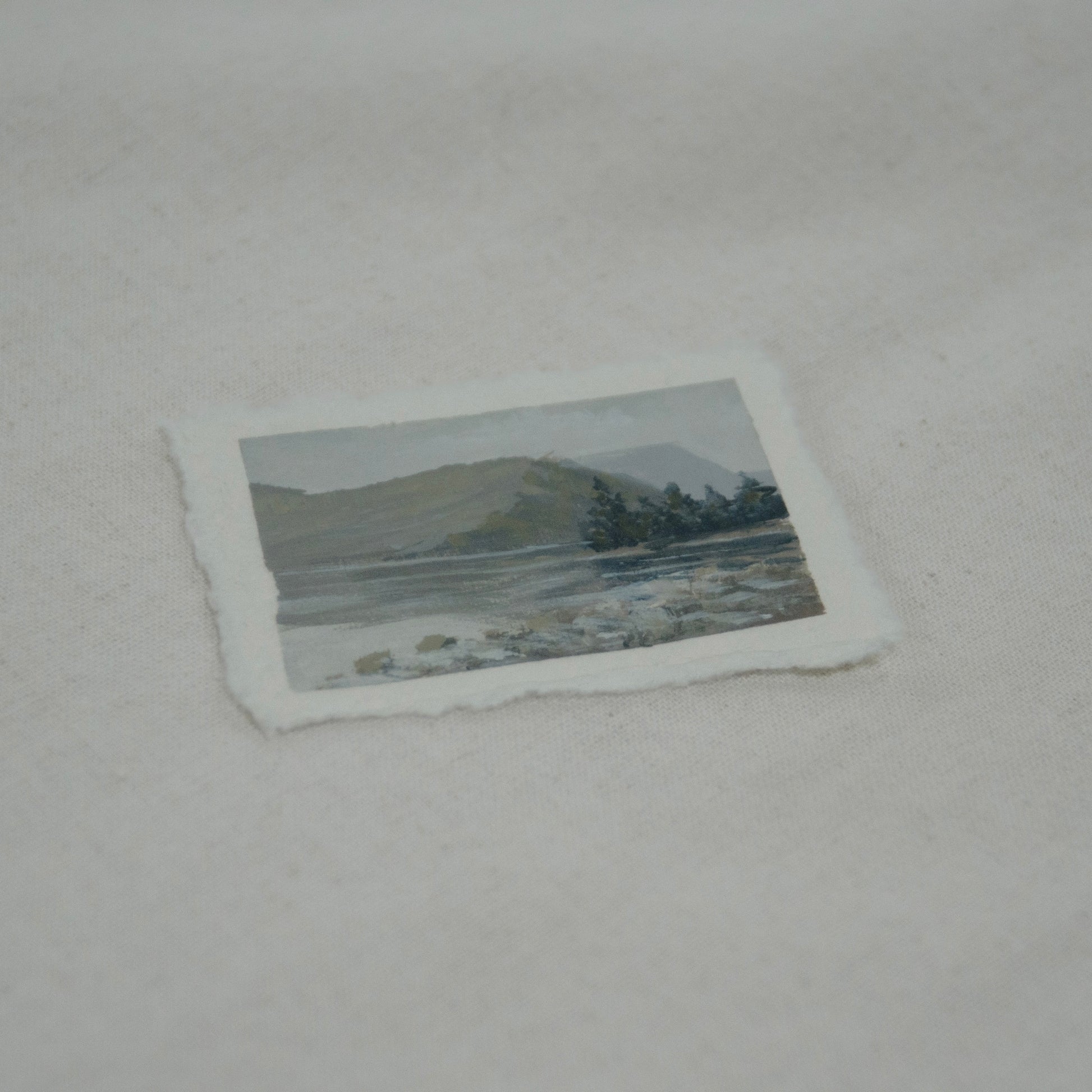 Side profile of miniature original landscape of Lake McDonald painted in Glacier National Park