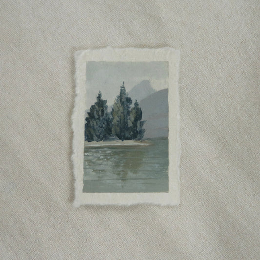Lake McDonald miniature acrylic mini painting from Glacier National Park by Laura Van Moorleghem