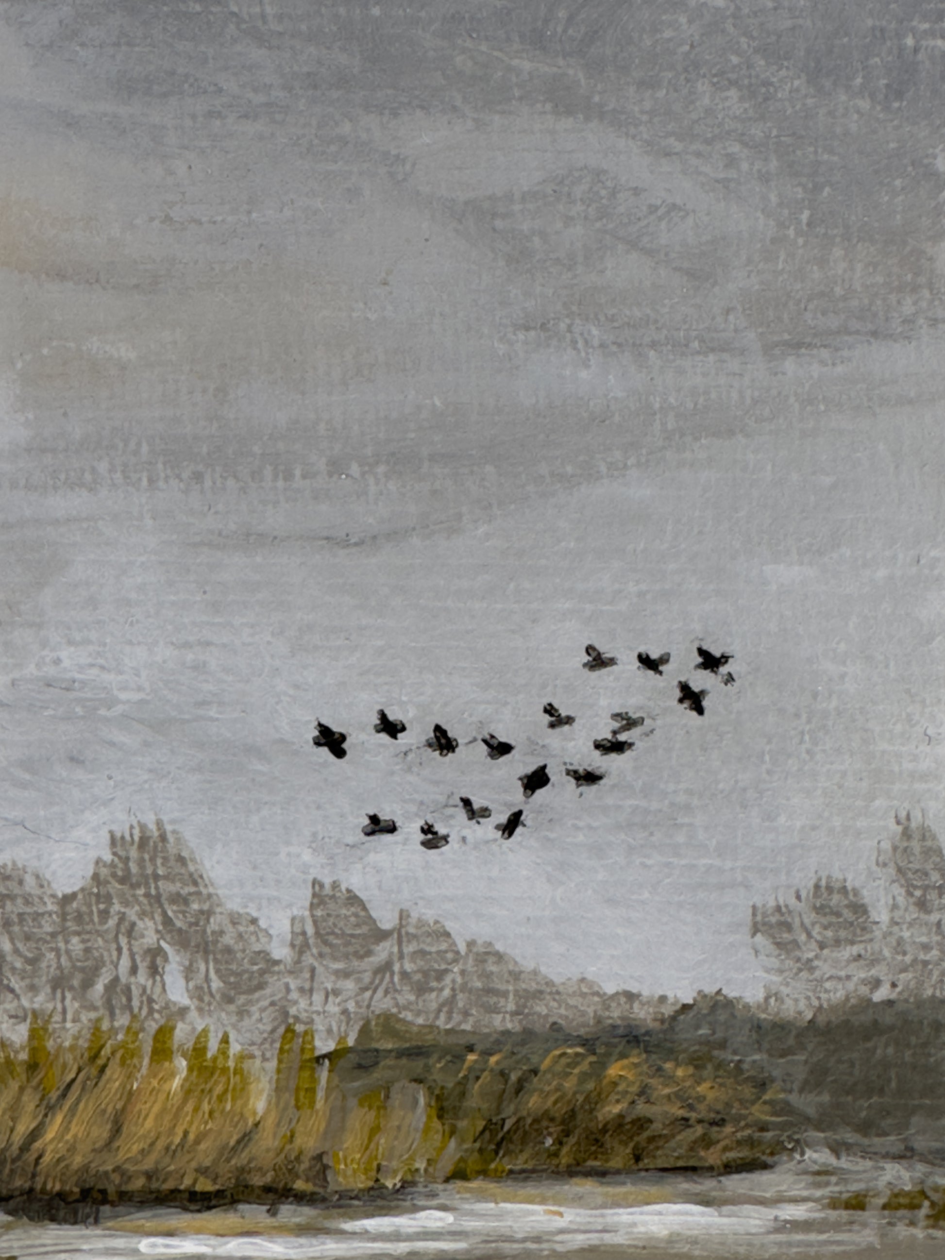 Side profile of Nebraska acrylic painting on deckled edge 100% cotton rag paper