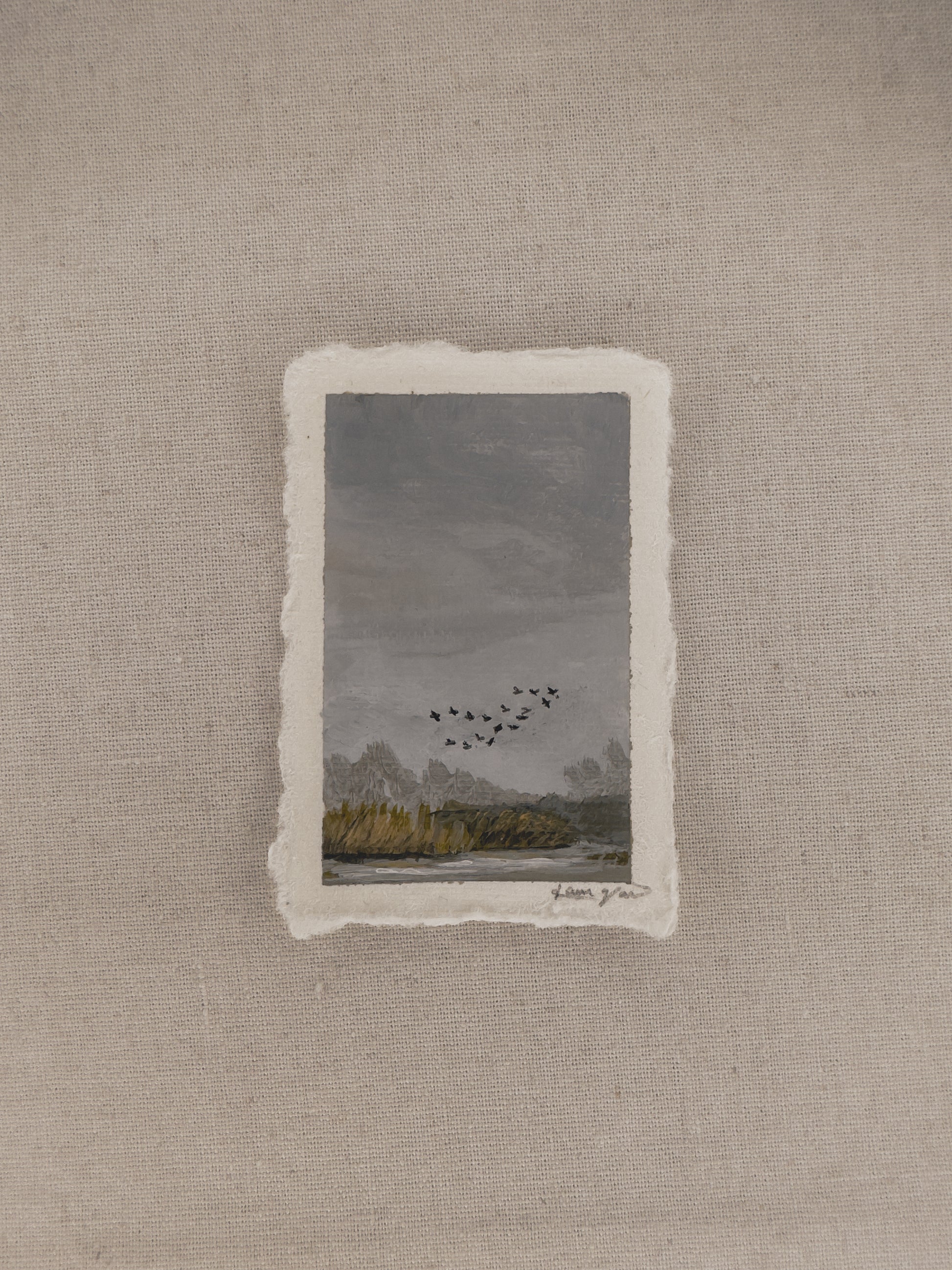 Nebraska with birds miniature acrylic painting from Nebraska by Laura Van Moorleghem 