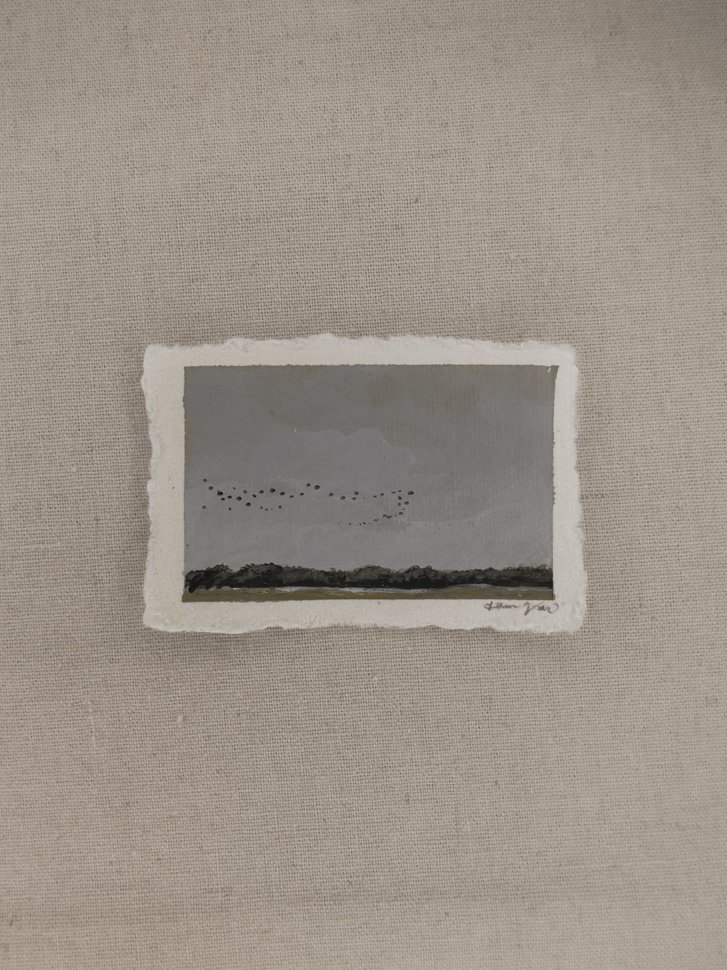 Nebraska crane migration miniature acrylic painting by Laura Van Moorleghem