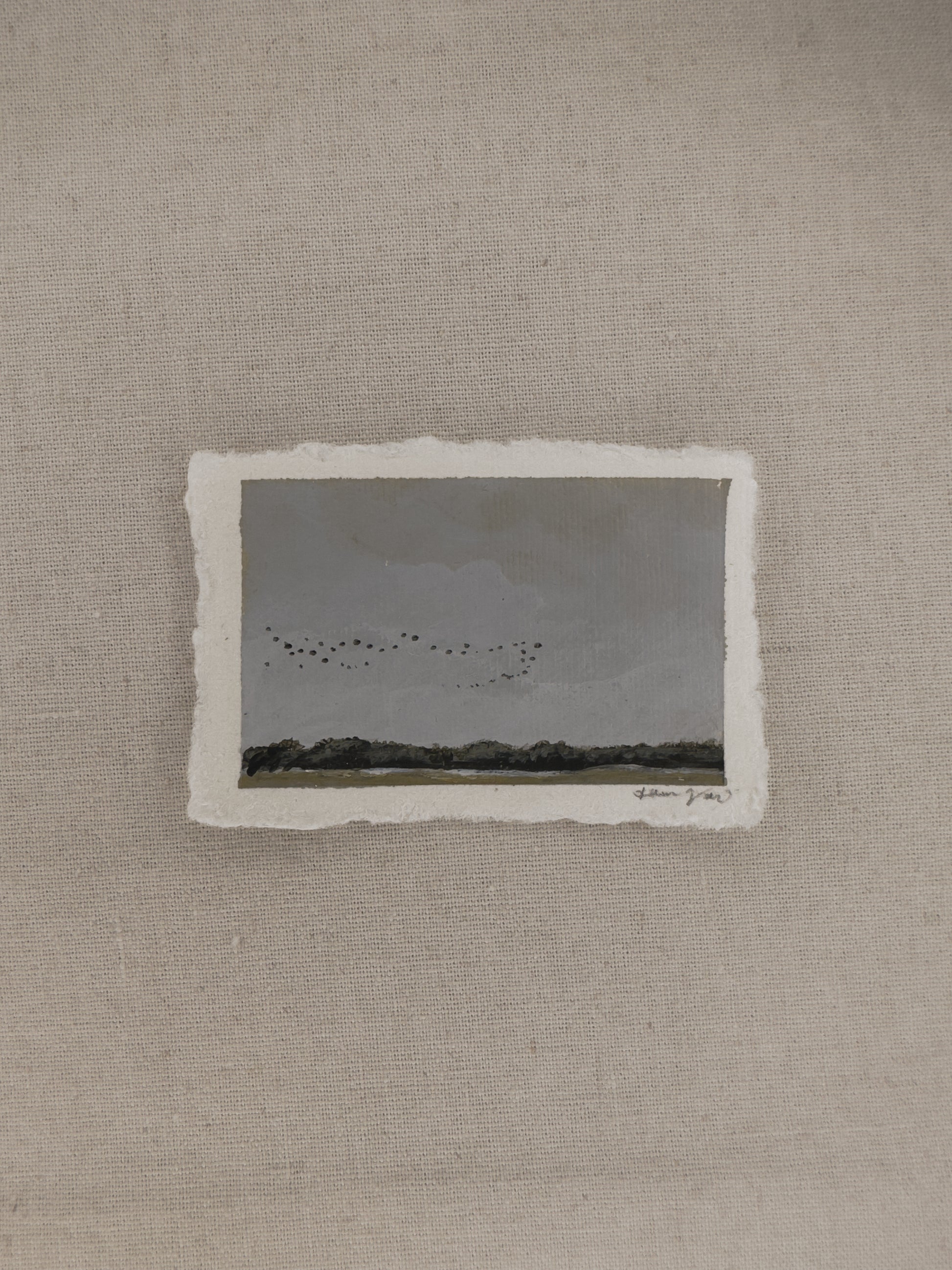 Nebraska crane migration miniature acrylic painting by Laura Van Moorleghem