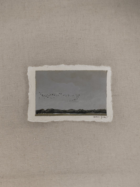 Nebraska crane migration miniature acrylic painting by Laura Van Moorleghem
