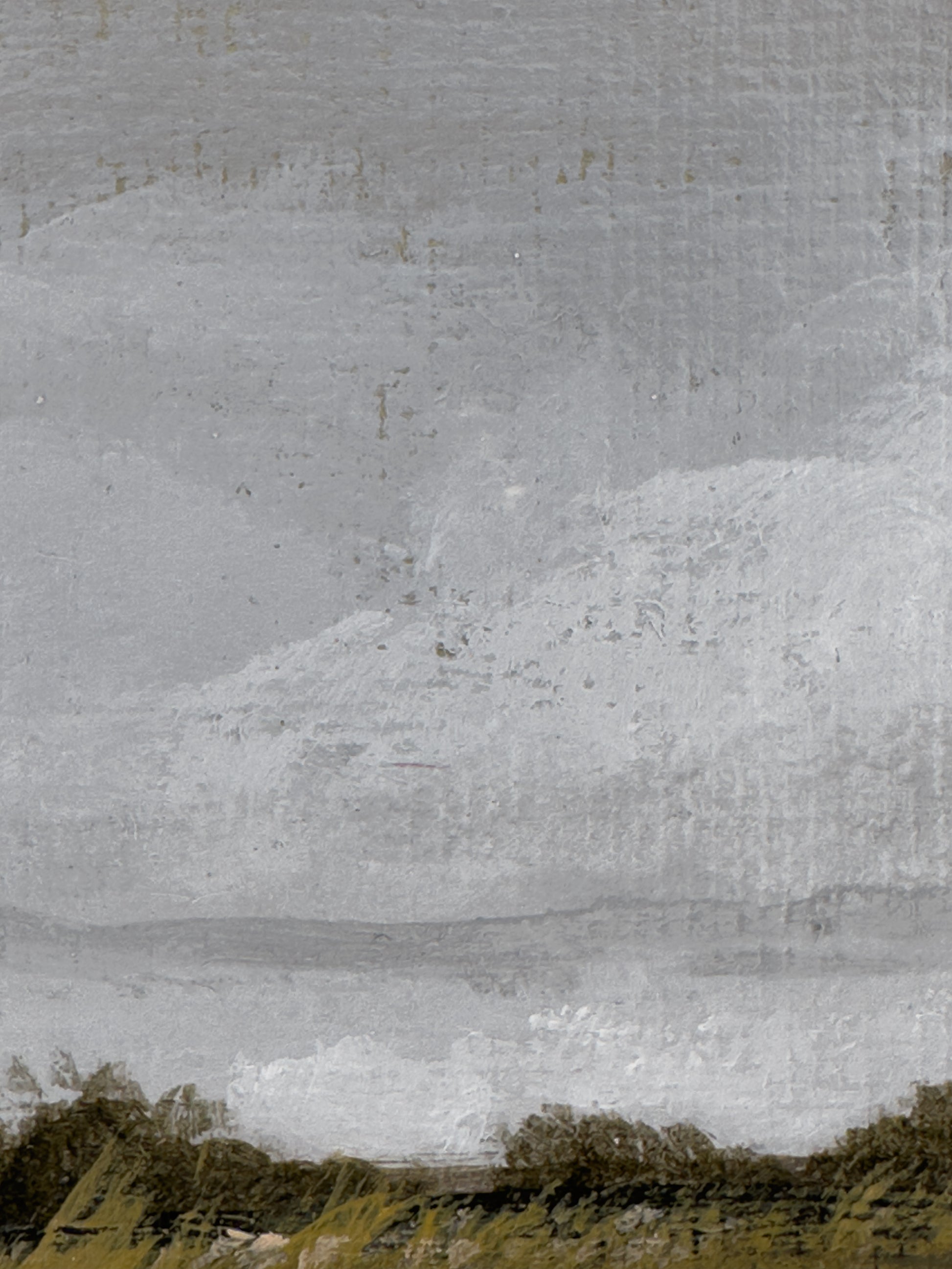 Close-up detail of plein air brushstrokes and grassy textures in Nebraska art