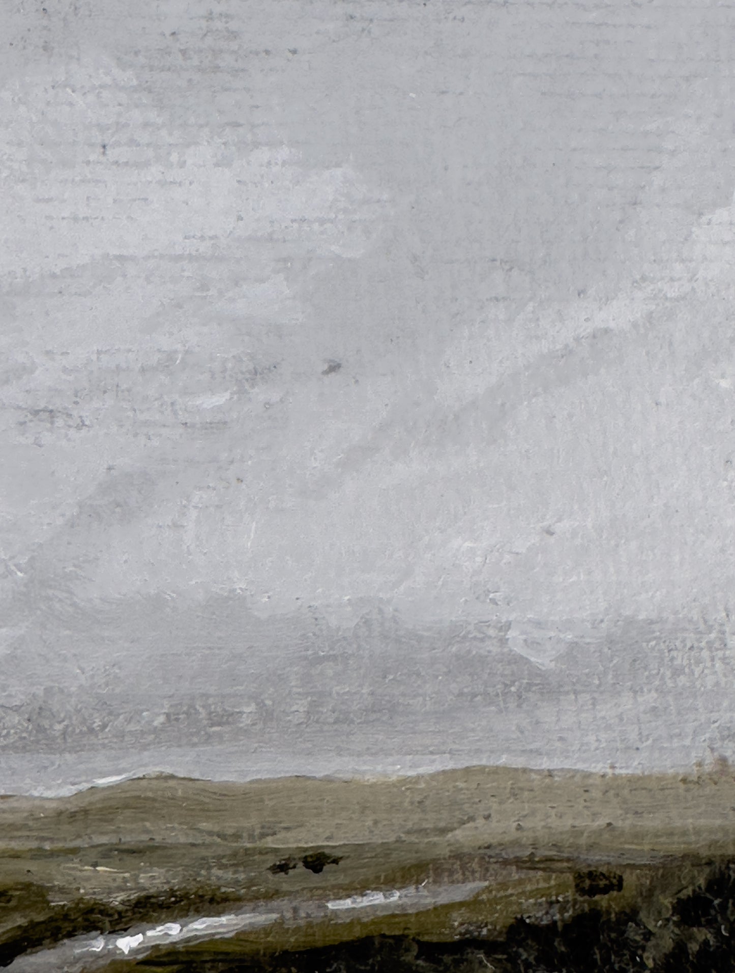 Close-up detail of plein air cloudy brushstrokes and river textures in Nebraska art
