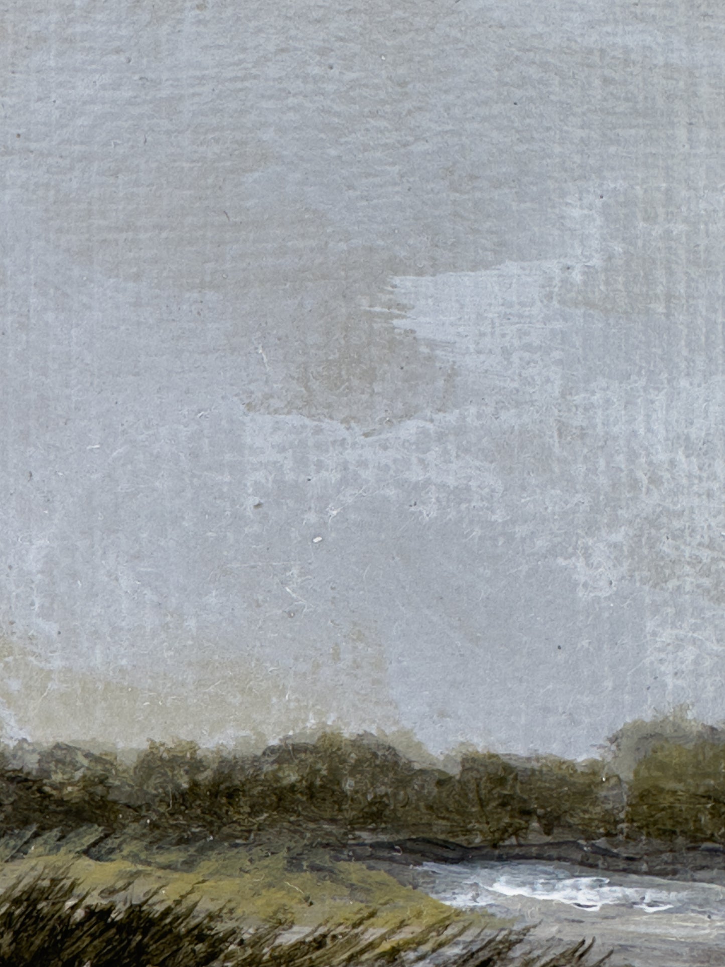 Close-up detail of plein air brushstrokes and Nebraska's Missouri River textures art