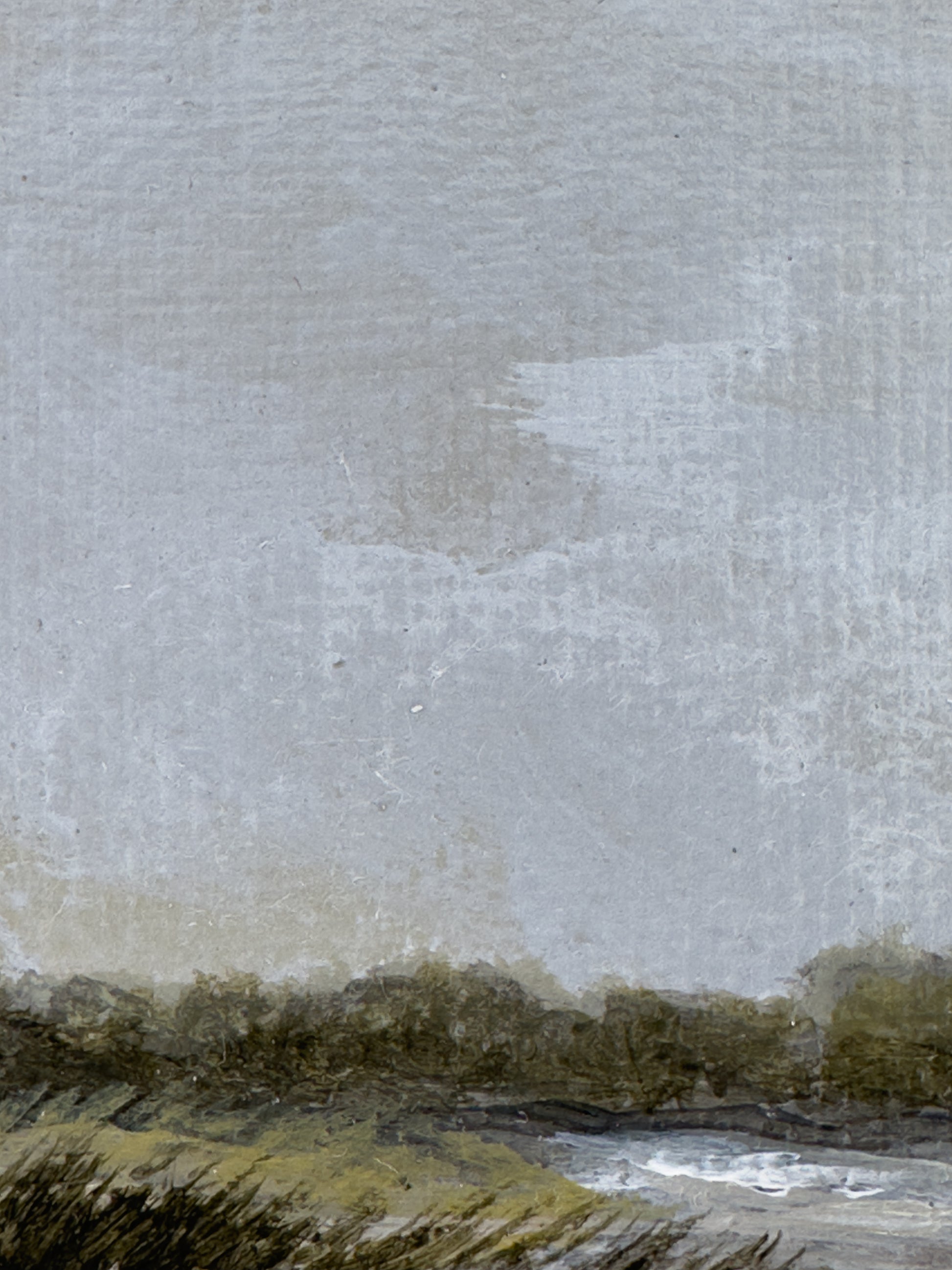 Close-up detail of plein air brushstrokes and Nebraska's Missouri River textures art