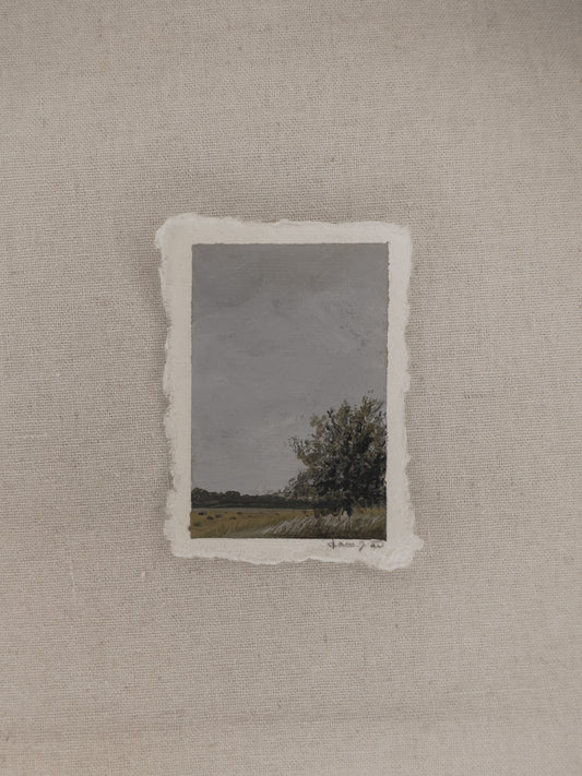 Nebraska tree and cows miniature gouache painting from  by Laura Van Moorleghem
