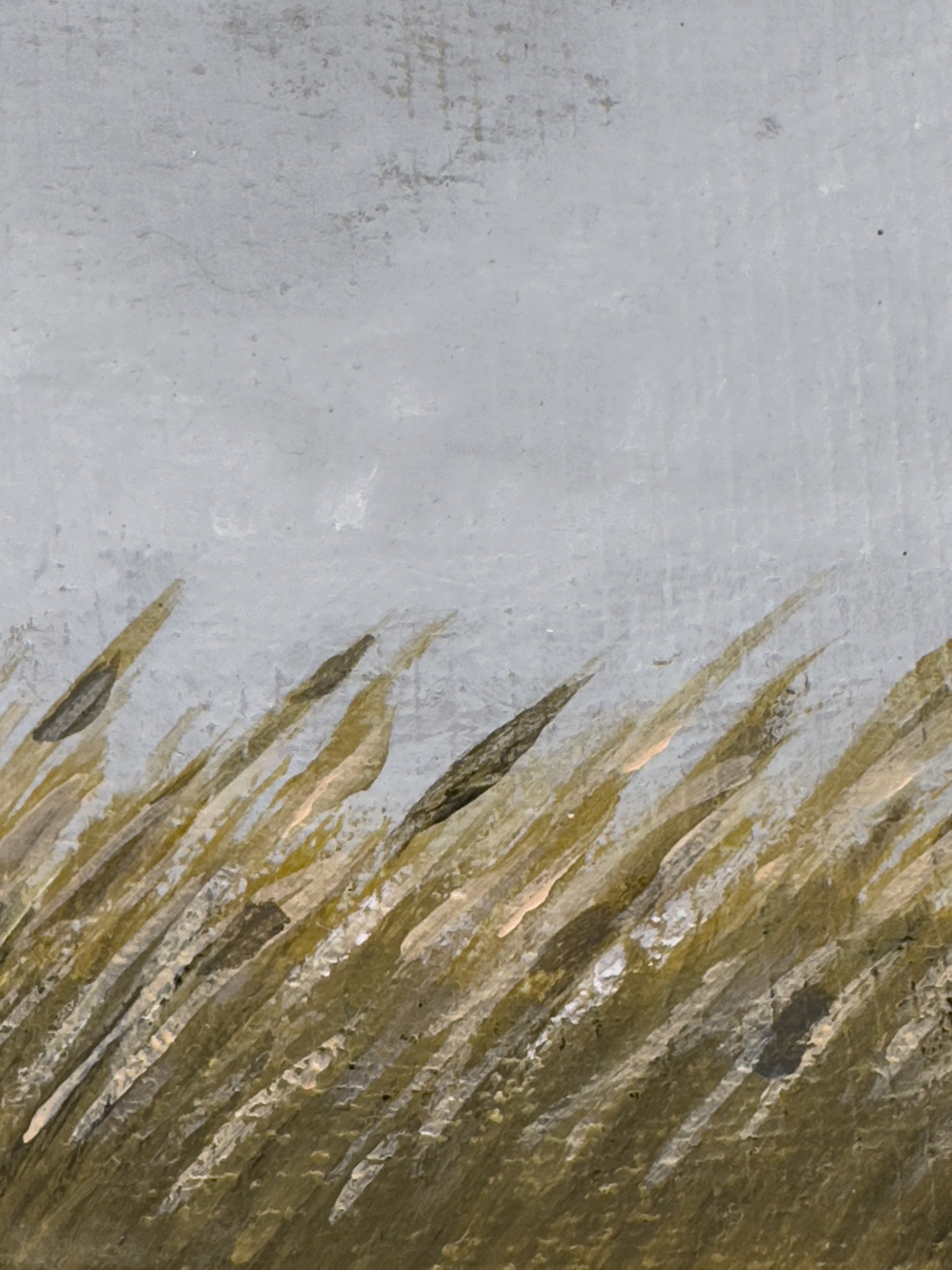 Close-up detail of plein air brushstrokes and grassy wheat textures in Nebraska art