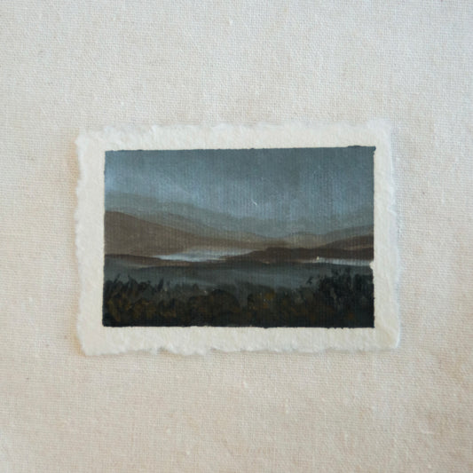 Point reyes landscape in a moody miniature acrylic painting from Point Reyes National Seashore by Laura Van Moorleghem