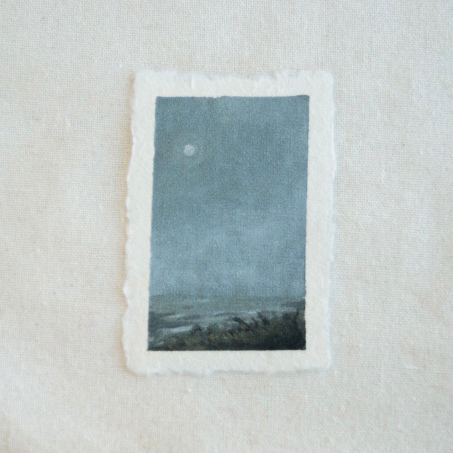 Point reyes oceanscape in moonlight miniature acrylic painting from Point Reyes National Seashore by Laura Van Moorleghem