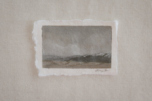Great Sand Dunes and Sangre de Cristo Mountains miniature gouache painting from Great Sand Dunes National Park by Laura Van Moorleghem