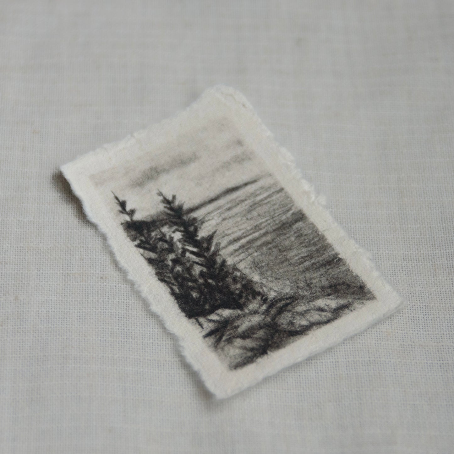 side view of a charcoal mini sketch for Acadia National Parks Ocean Trail