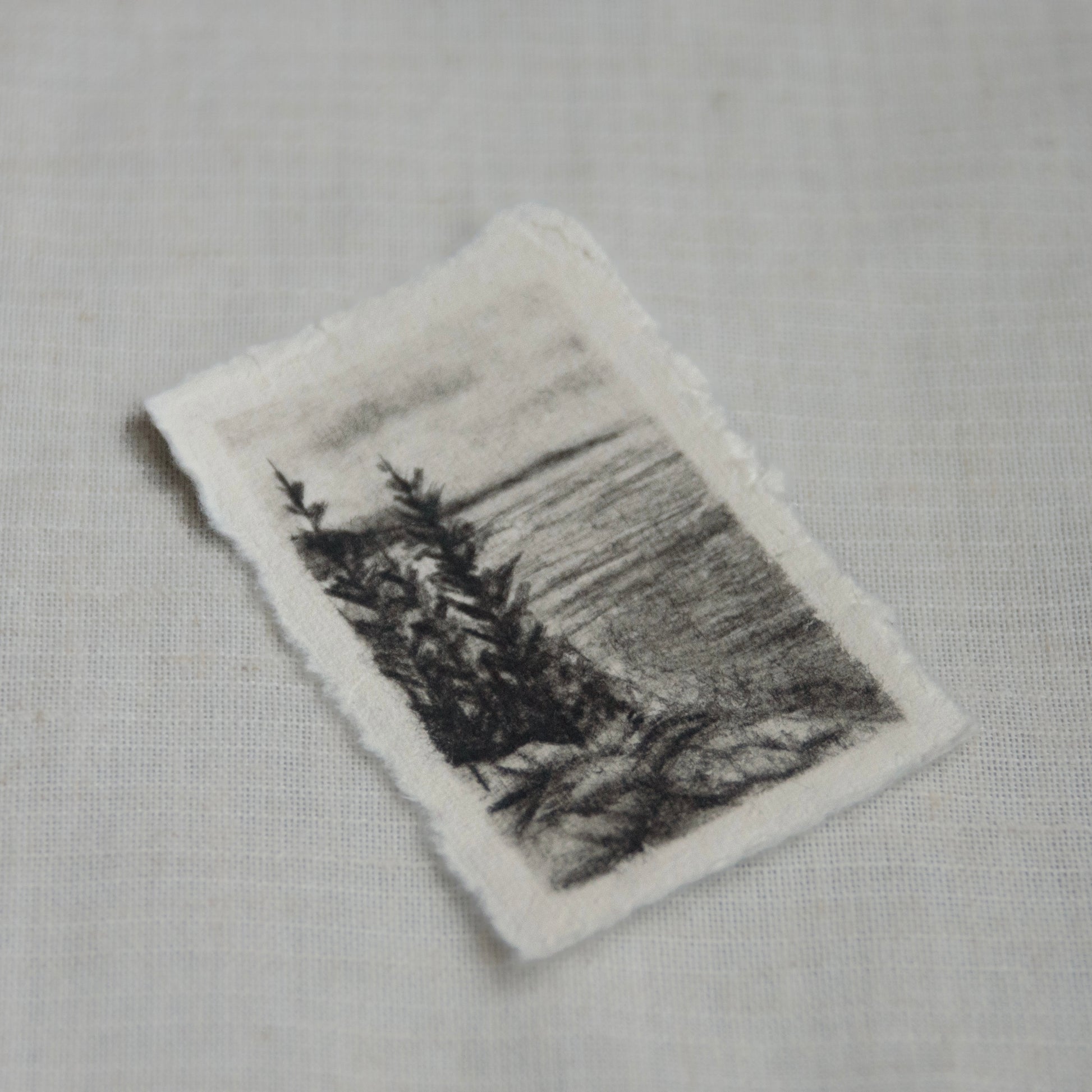 side view of a charcoal mini sketch for Acadia National Parks Ocean Trail