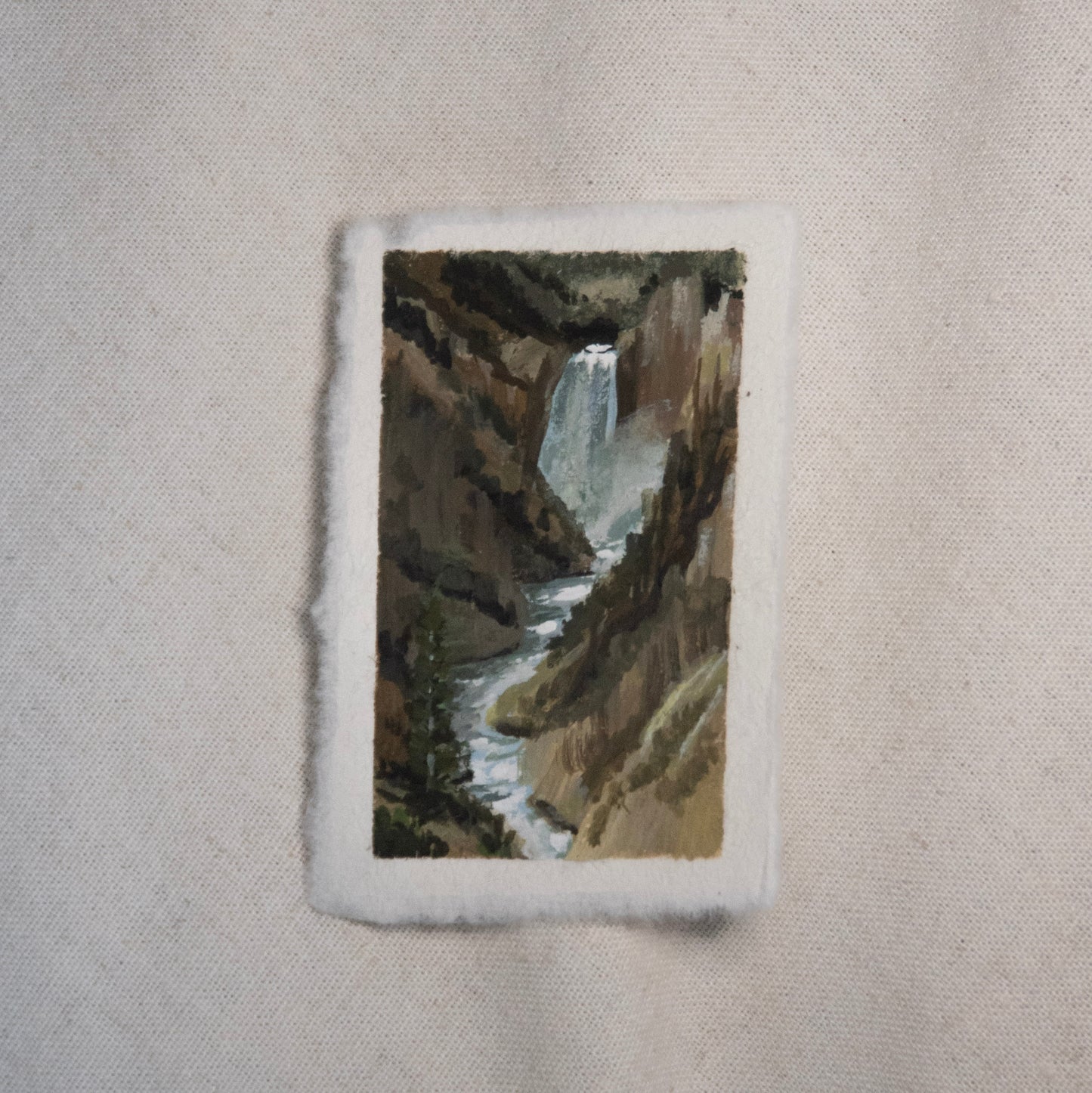 Artist Point in Yellowstone National Park miniature gouache painting by Laura Van Moorleghem.