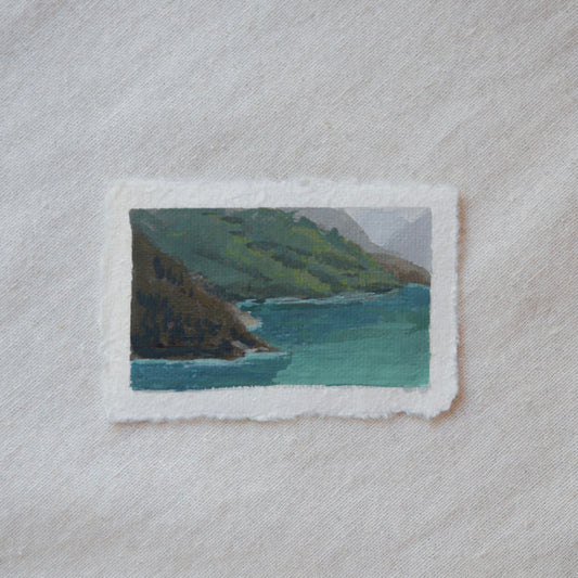 mountains and diablo lake miniature gouache painting from North Cascaes National Park by Laura Van Moorleghem