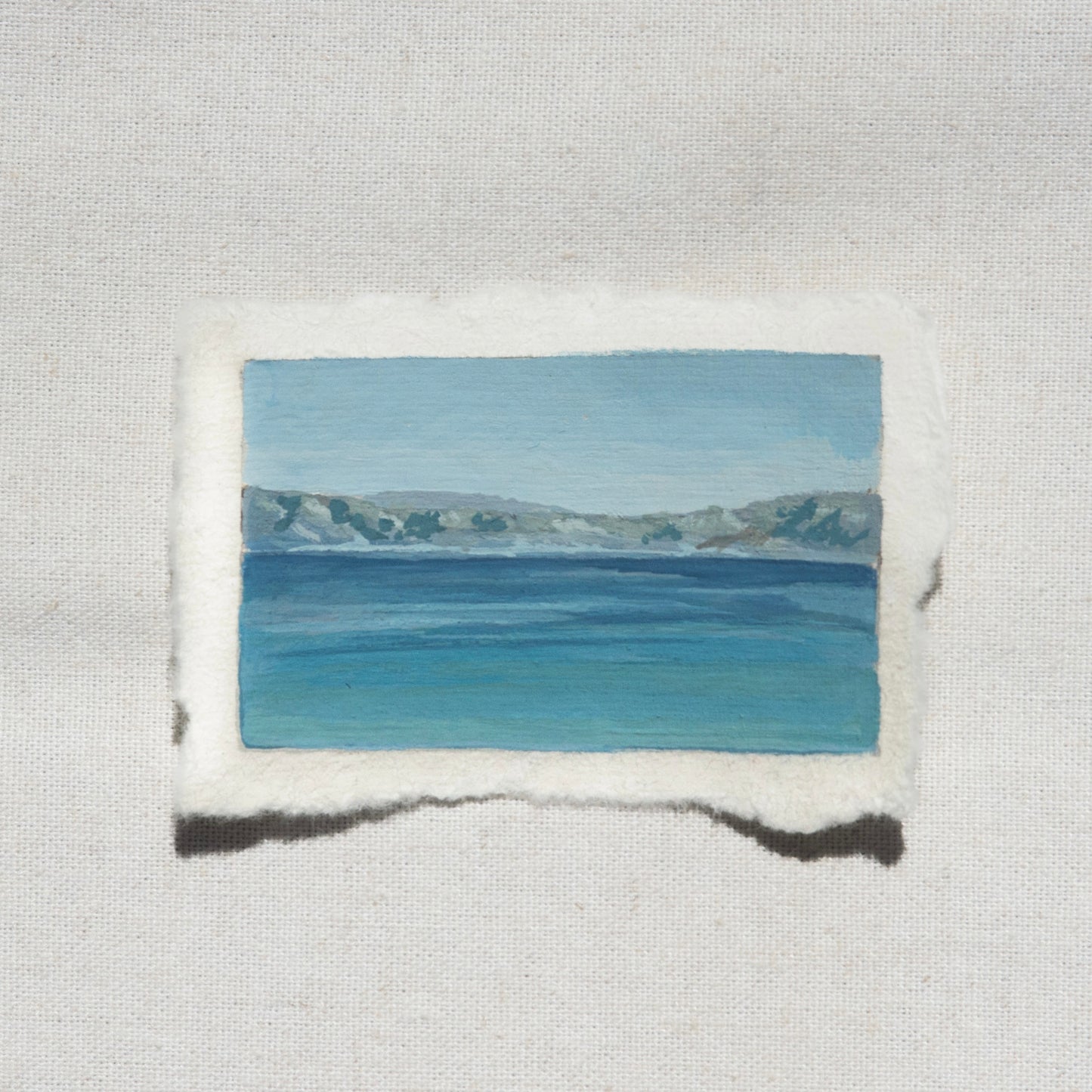 2"x3" gouache painting of expansive Crater Lake blues by Laura Van Moorleghem from Crater Lake National Park