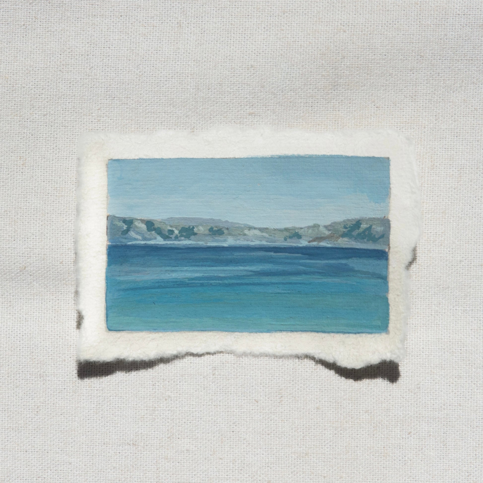 2"x3" gouache painting of expansive Crater Lake blues by Laura Van Moorleghem from Crater Lake National Park