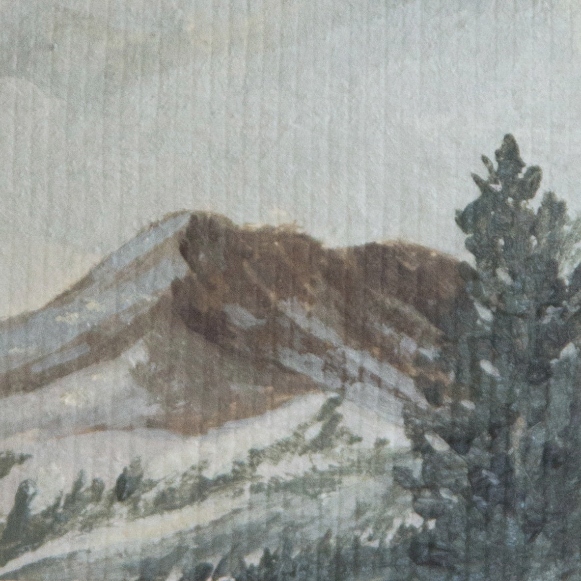 Close-up detail of plein air impressionistic brushstrokes and pine, mountain textures at an overlook in Lassen Volcanic National Park art