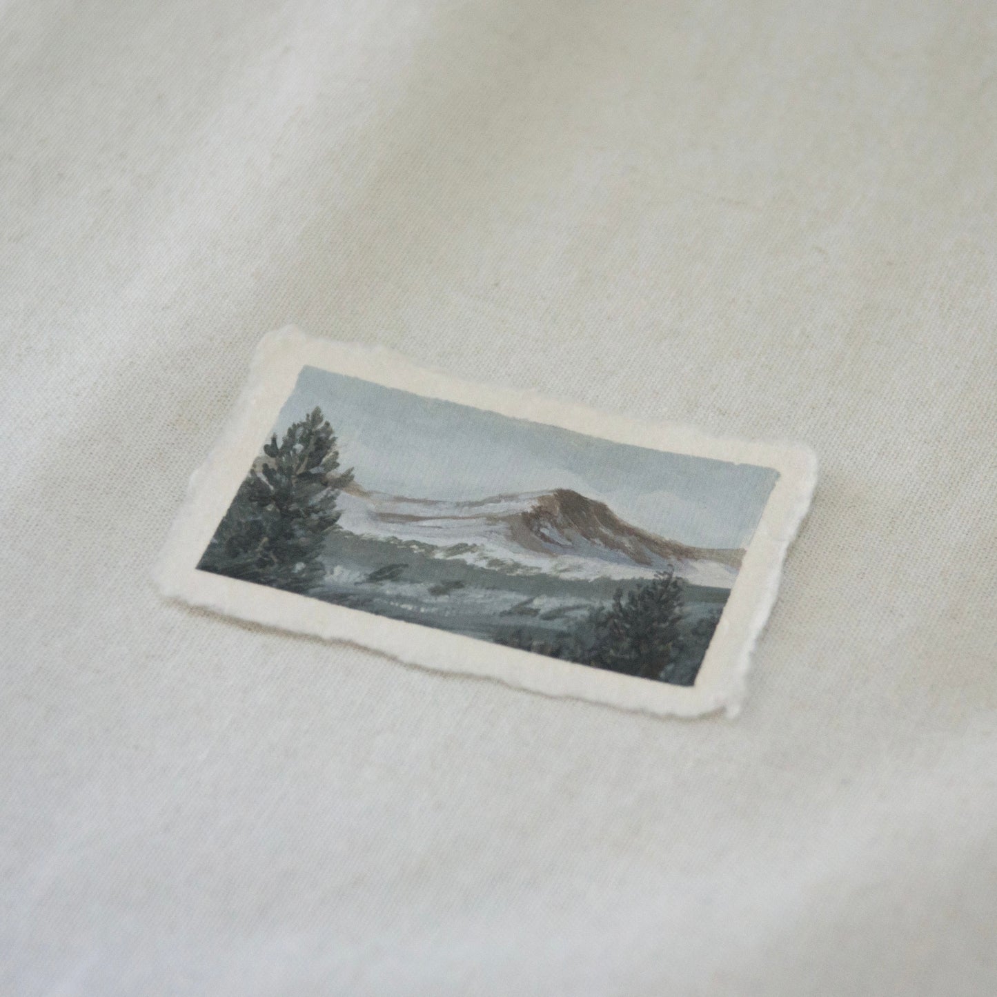 Side profile of Brokeoff Mountain in Lassen Volcanic National Park painting on deckled edge 100% cotton rag paper